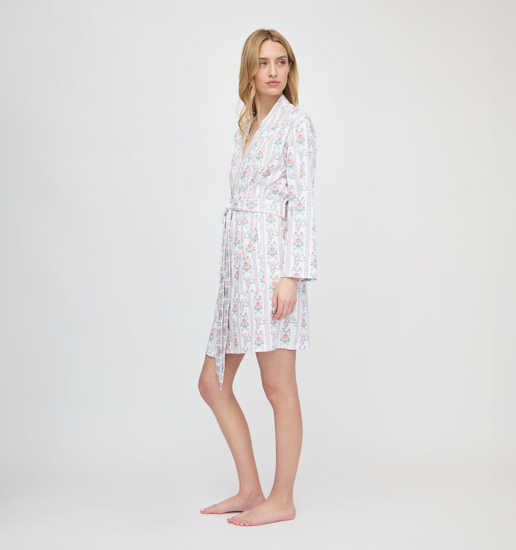 Roller Rabbit x Hill House Blake Robe - Pink Monkey Block Stripe