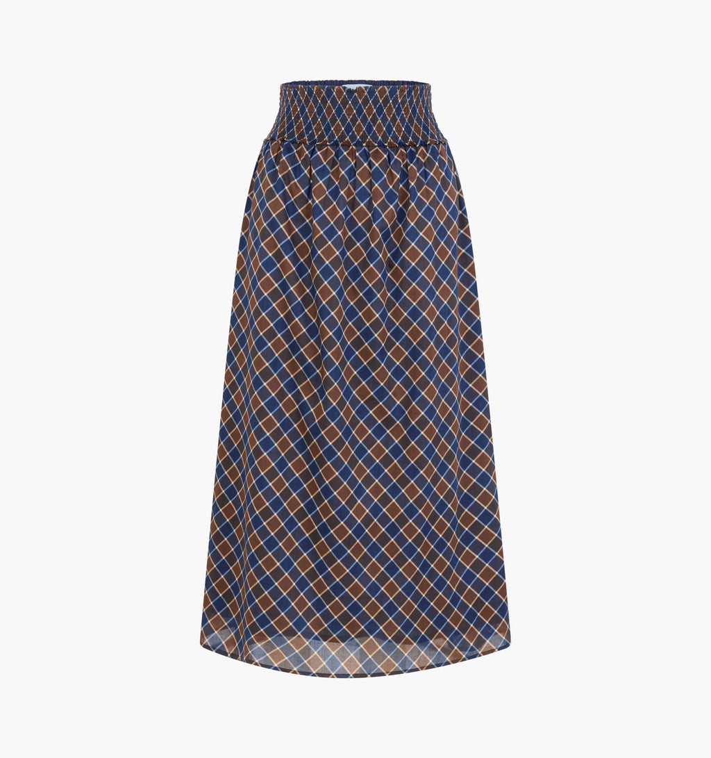The Delphine Nap Skirt -  Wilshire Plaid Chocolate/Navy