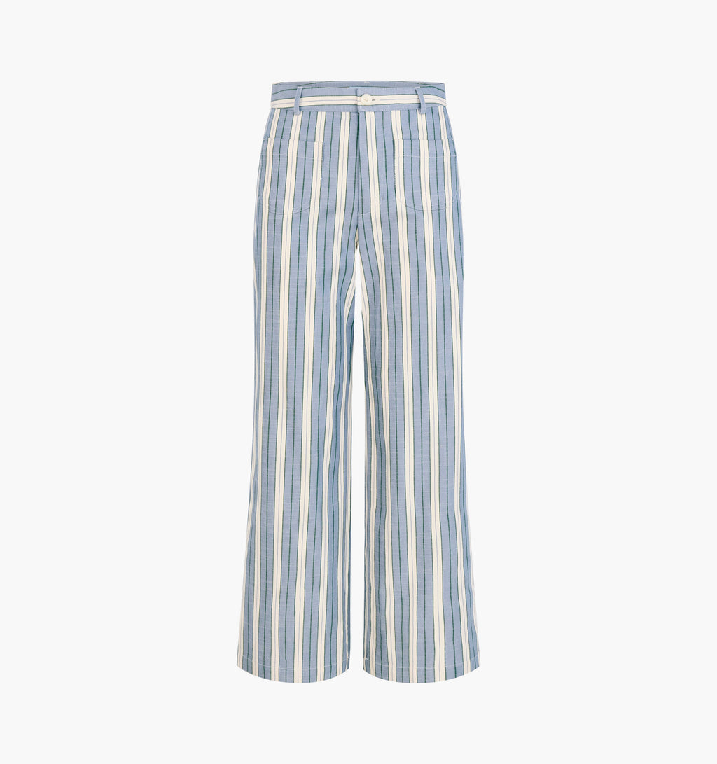 The Mindy Pant -  Coln Ticking Stripe Dusty Blue