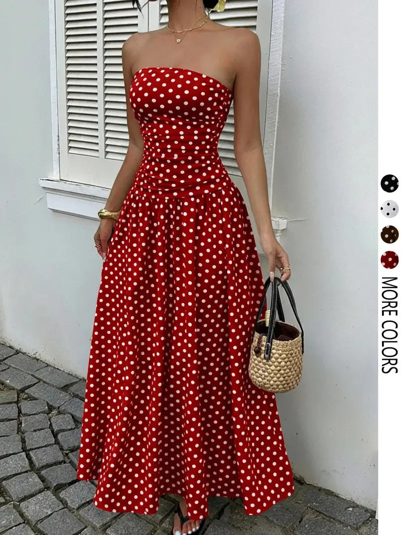 Women's Elegant Chic Fashion Polka Dot Print Halter Dress