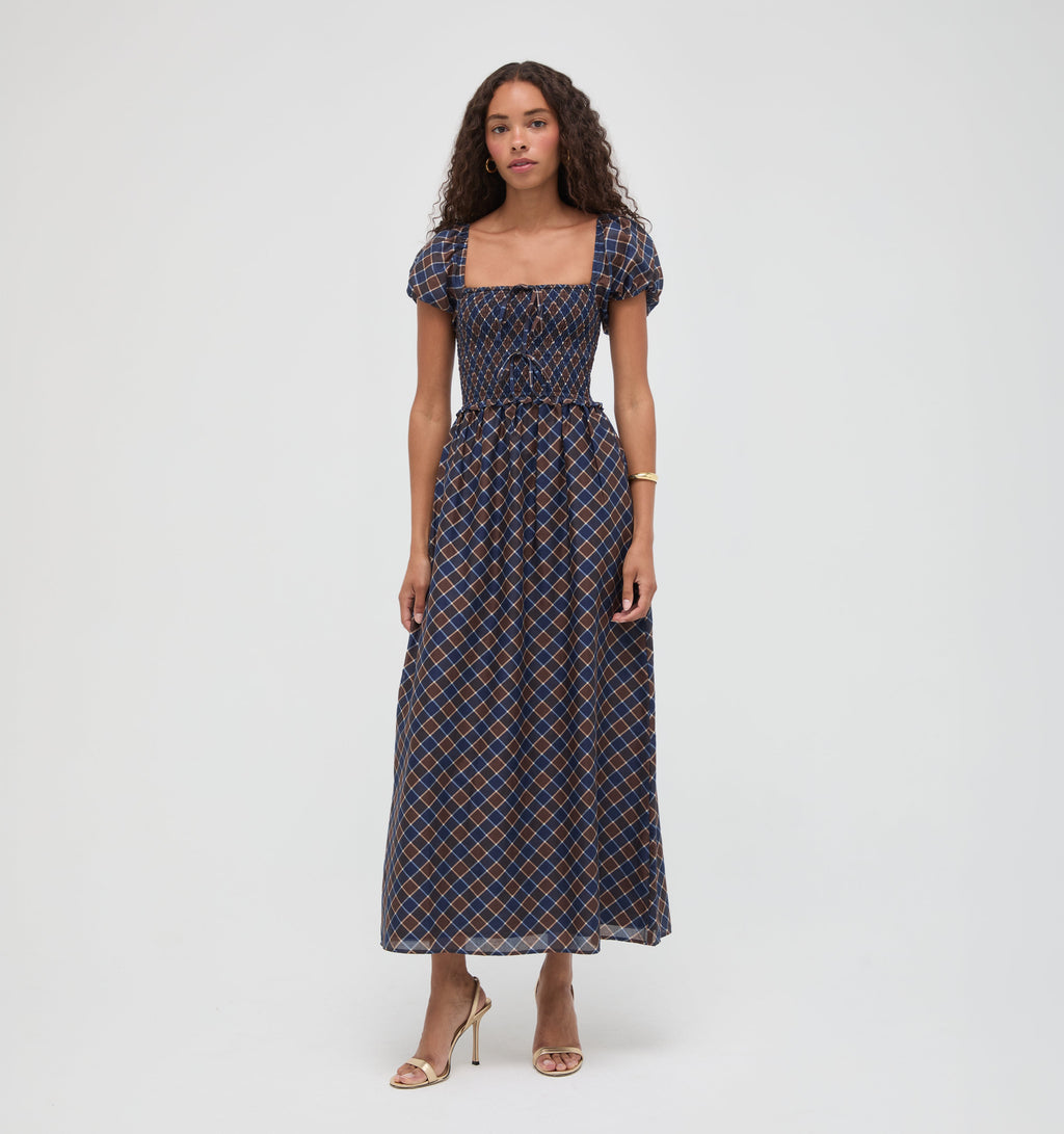 The Aster Nap Dress -  Wilshire Plaid Chocolate/Navy