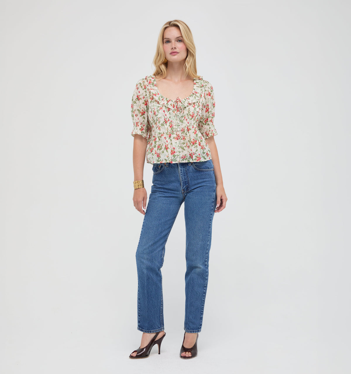 The Camri Top - Primrose Bouquet Ivory/Coral