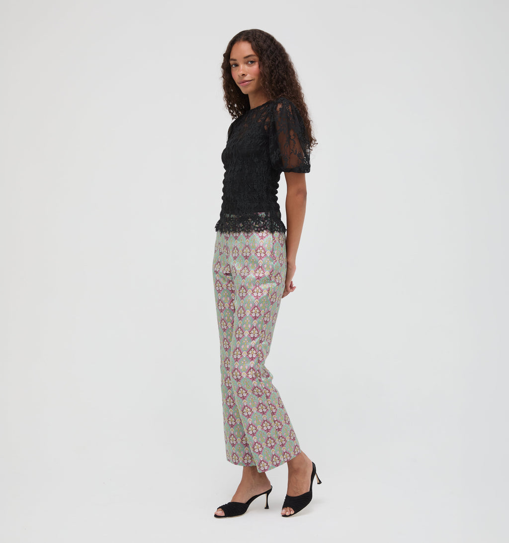 The Annina Pant - Baroque Diamond Block Berry/Green