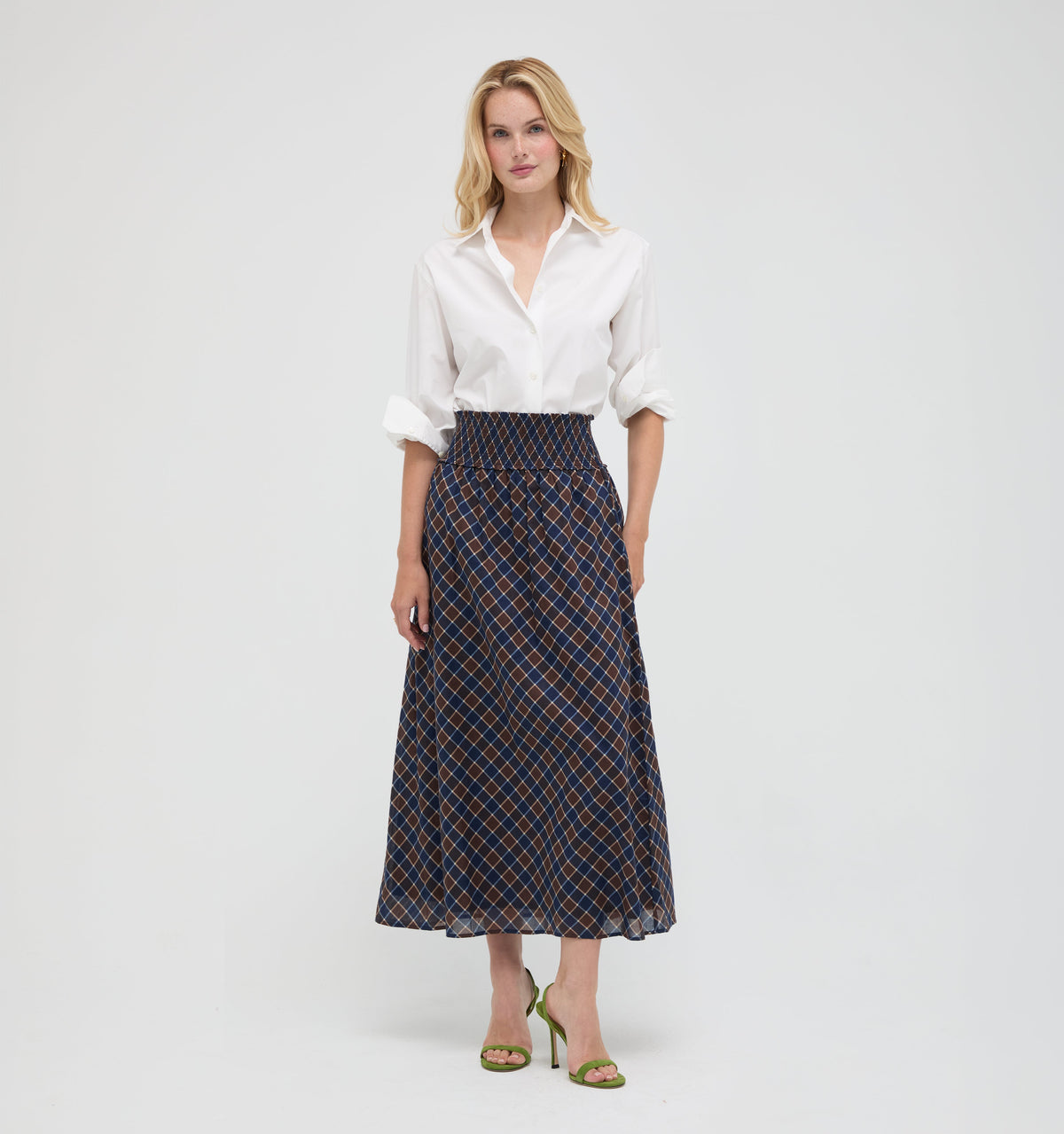 The Delphine Nap Skirt -  Wilshire Plaid Chocolate/Navy