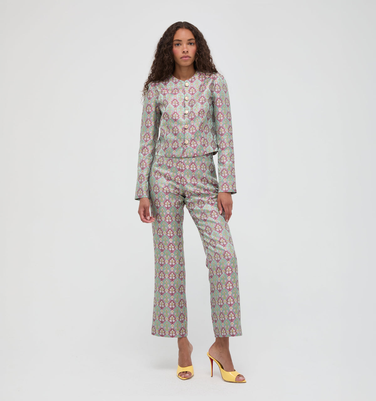 The Annina Pant - Baroque Diamond Block Berry/Green