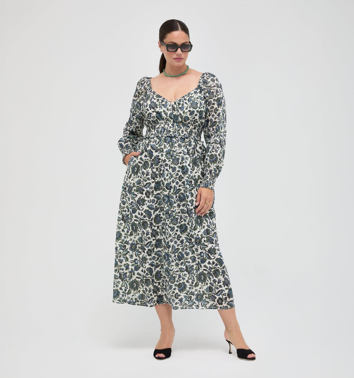 The Eugenia Nap Dress -  Jacobean Bloom Blue/Green