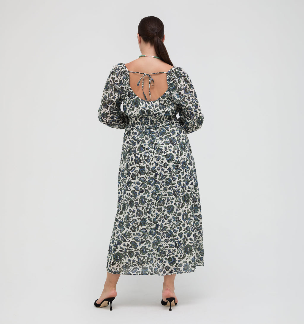 The Eugenia Nap Dress -  Jacobean Bloom Blue/Green