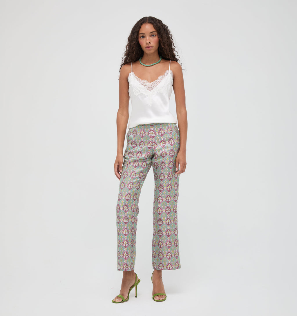 The Annina Pant - Baroque Diamond Block Berry/Green