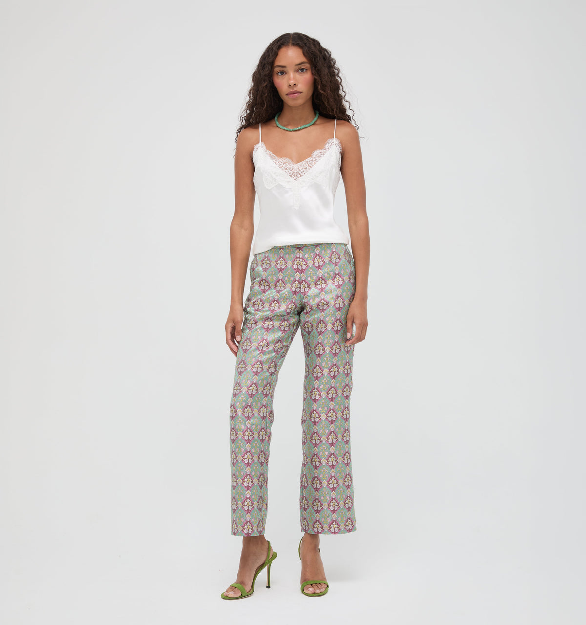 The Annina Pant - Baroque Diamond Block Berry/Green