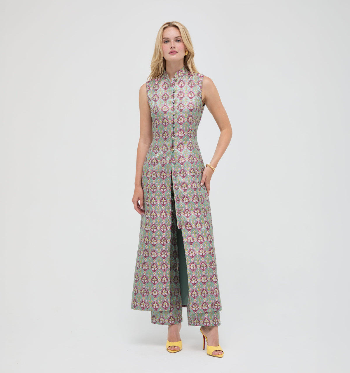 The Justina Dress - Baroque Diamond Block Berry/Green