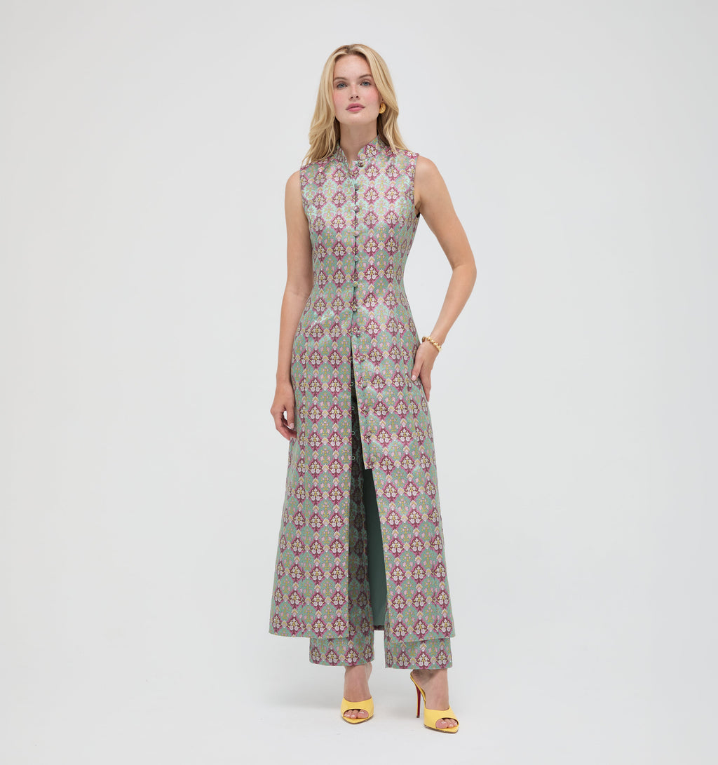 The Annina Pant - Baroque Diamond Block Berry/Green