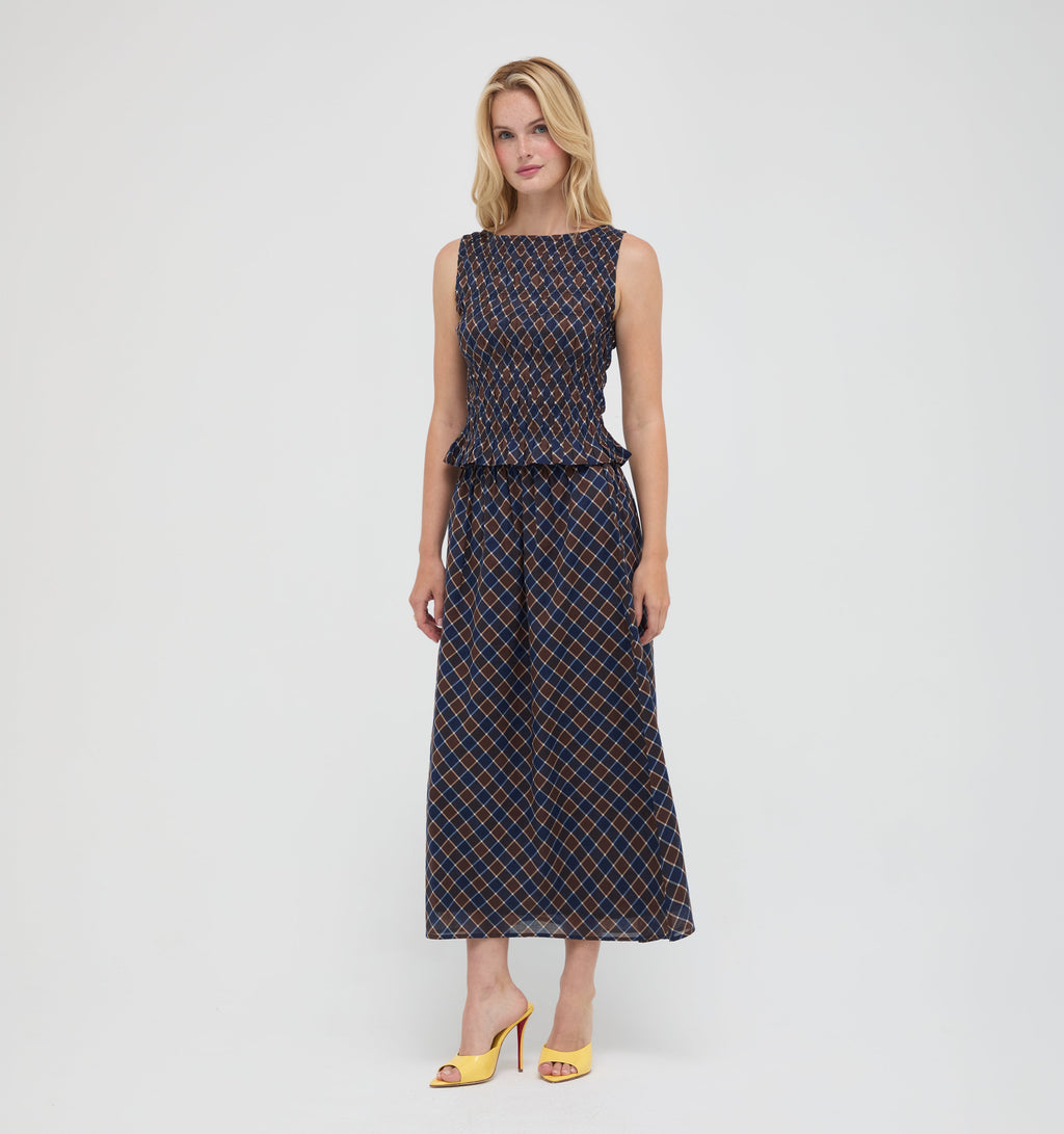 The Phoebe Nap Top -  Wilshire Plaid Chocolate/Navy