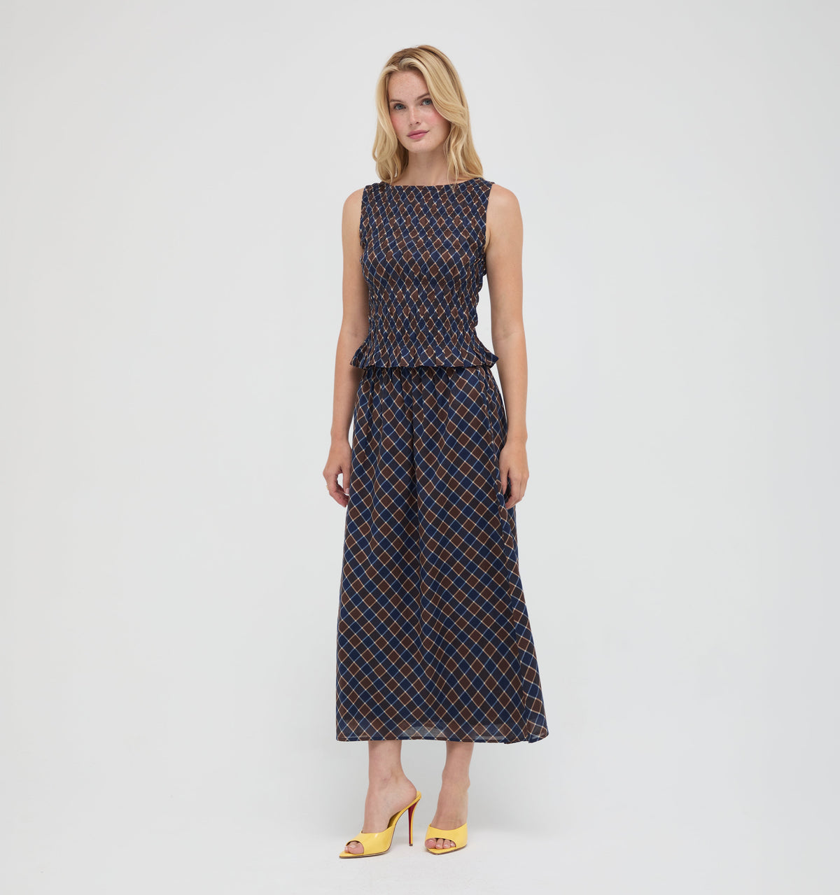 The Delphine Nap Skirt -  Wilshire Plaid Chocolate/Navy