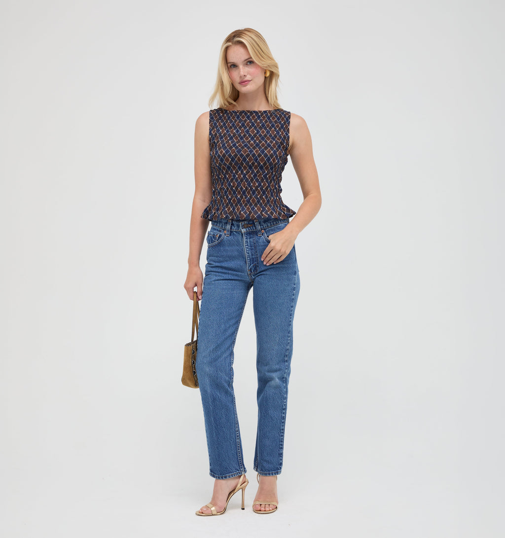 The Phoebe Nap Top -  Wilshire Plaid Chocolate/Navy
