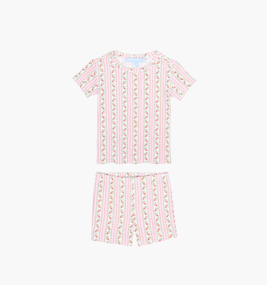 The Tiny Lou Pointelle PJ Set - Pink Floral Dot Stripe