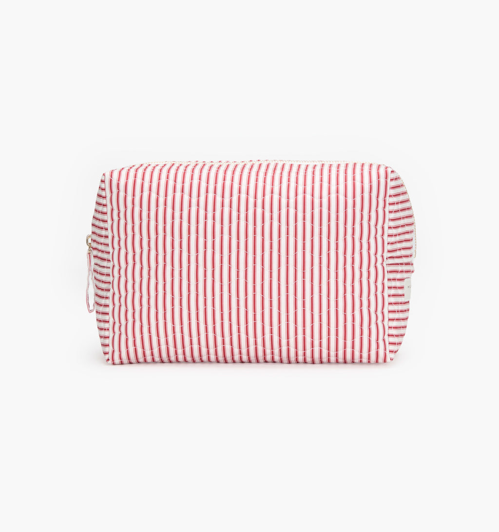 The Quilted Cosmetic Bag - Red Ticking Stripe