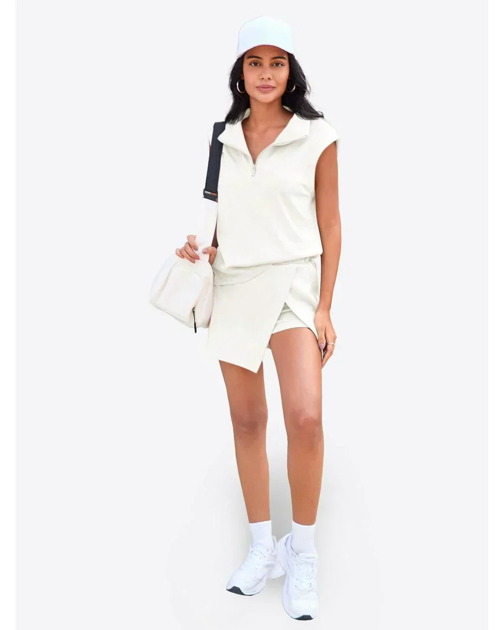 Women’s Summer 2 Piece Skirt Set – Sleeveless Half Zip Tennis Outfit